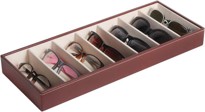 J JACKCUBE DESIGN 7 Slot Sunglasses Organizer, Leather Eyeglass Storage Tray Box for Table, Desk, or Drawer - MK378