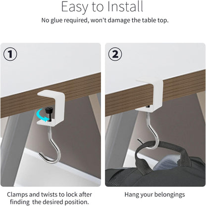 2 Pcs Desk Mount Bag Holder Hook Clamp-On Backpack Hanger Portable Desk Mount Headphones Holder Reduce Desk Clutter for Table Desk, Under Counter