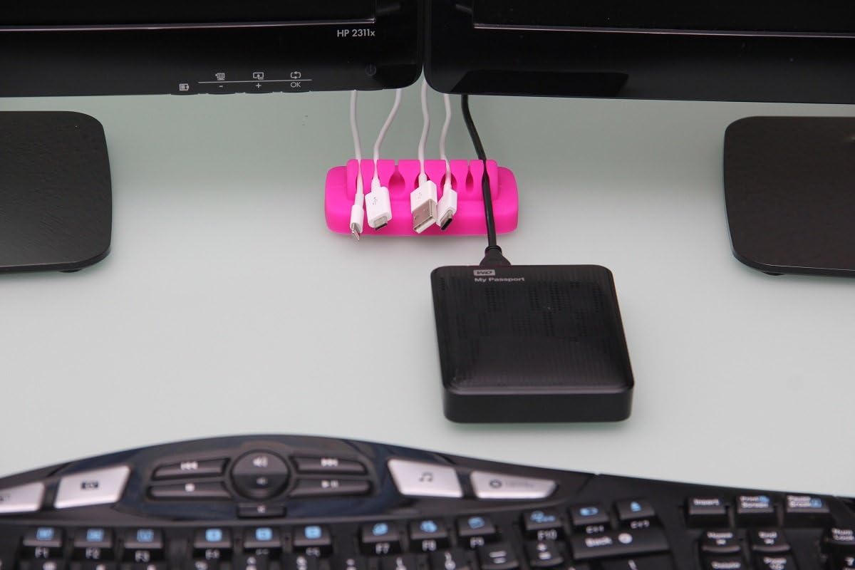 Desktop Cable Organizer, Weighted, Eco-Friendly Silicone, No Bad Smell, Bundled with 4 Reusable Cable Ties (Black)