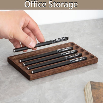 Pen Holder Organizer of Office desks,Walnut Desk Pen Stand,Wave Pen TrayOffice Accessory,Teacher Gifts,Suitable for School,Home,Office Desktop Art Accessories (Walnut-5 Grid)