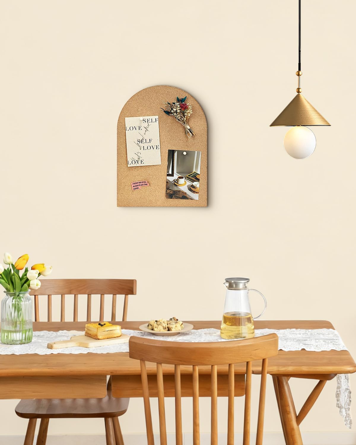 Okydoky 12mm Thick Arch Cork Board, 10.4in x 14.4in Self-Adhesive Pin Board,1 PC for Home Office Décor