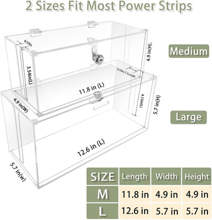 2PC Cable Management Box with Lock,Acrylic,Cable Organizer Box & Power Strip Cover, Wire Organizer for Surge Protector Power Strip,TV Computer,Cable Wires of Home,Office,Child and Pet Proof