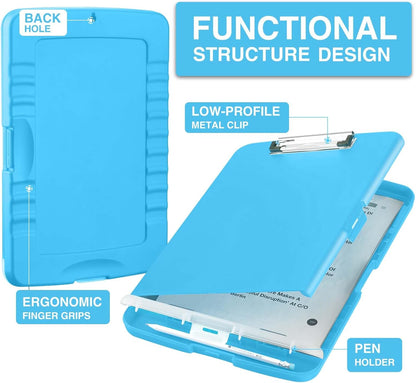 Sooez Clipboard with Storage, Clip Board 8.5 x 11 with Pen Holder, Plastic Organization Case Box for Letter Legal A4 Size Paper, Low Profile Clip, Nurses Teachers Must Haves, School & Office Supplies