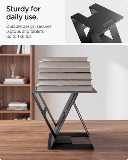 Spigen Slim Fold Portable Laptop Stand Keyboard Riser Foldable Ergonomic Angle Lift Anti-Slip Compatible with MacBook Neo, MacBook Air, MacBook Pro 11"-16" and iPad/Air/Pro and More - Black (LD201-S4)