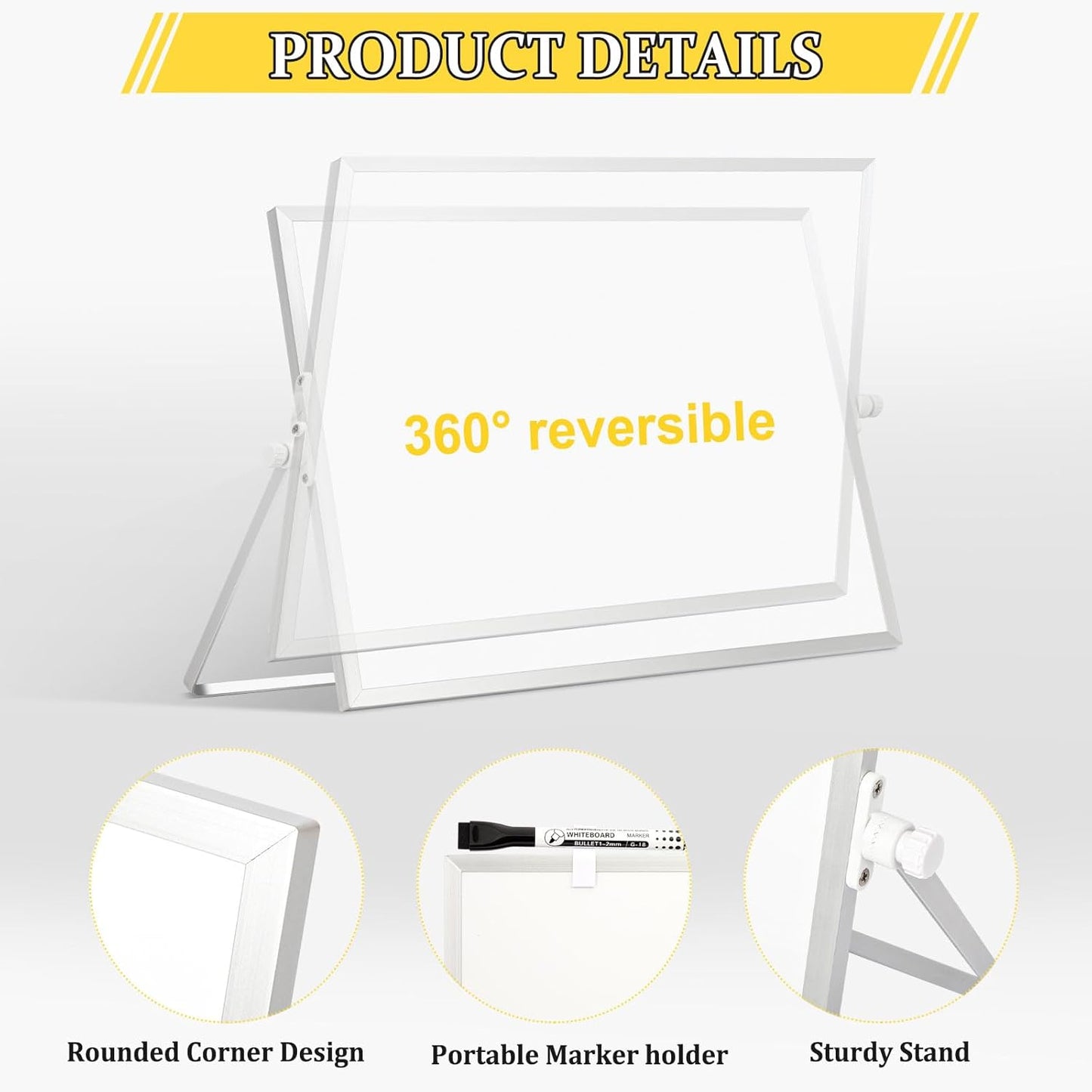 Dry Erase Magnetic White Board, 16" x 12" Double-Sided Desktop Whiteboard with Stand, Portable Small Whiteboard Set for Drawing, Office, Home