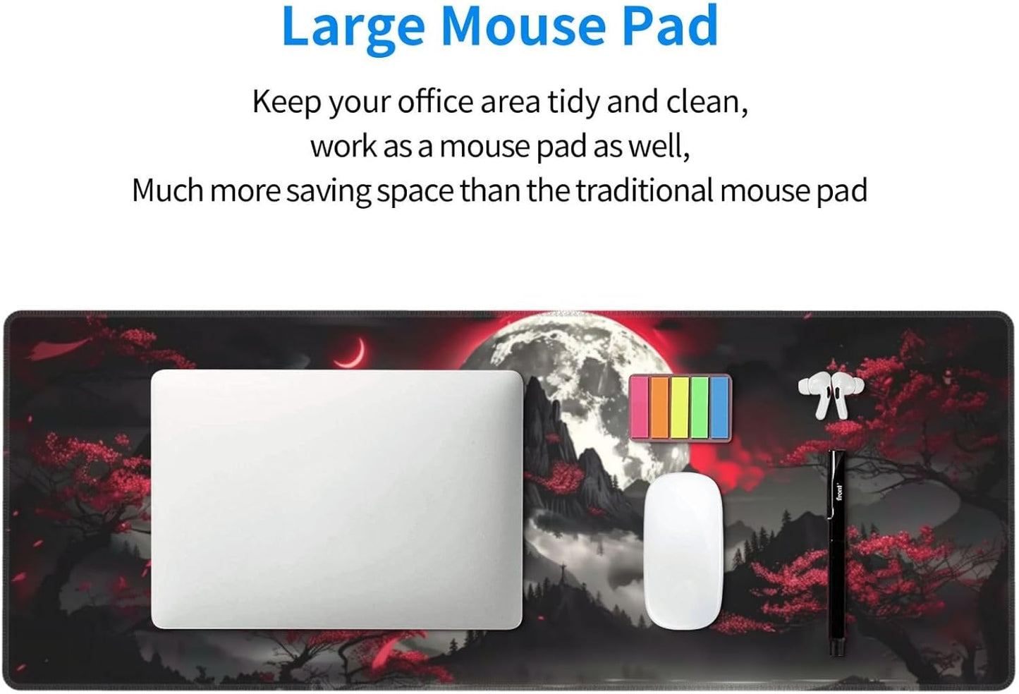 Japanese Mouse Pad, Large Japanese Desk Mat, XL Anime Gaming Keyboard Mat, Non-Slip Rubber Base, Big Extended Desk Protector for Home Office, 31.5”x11.8”