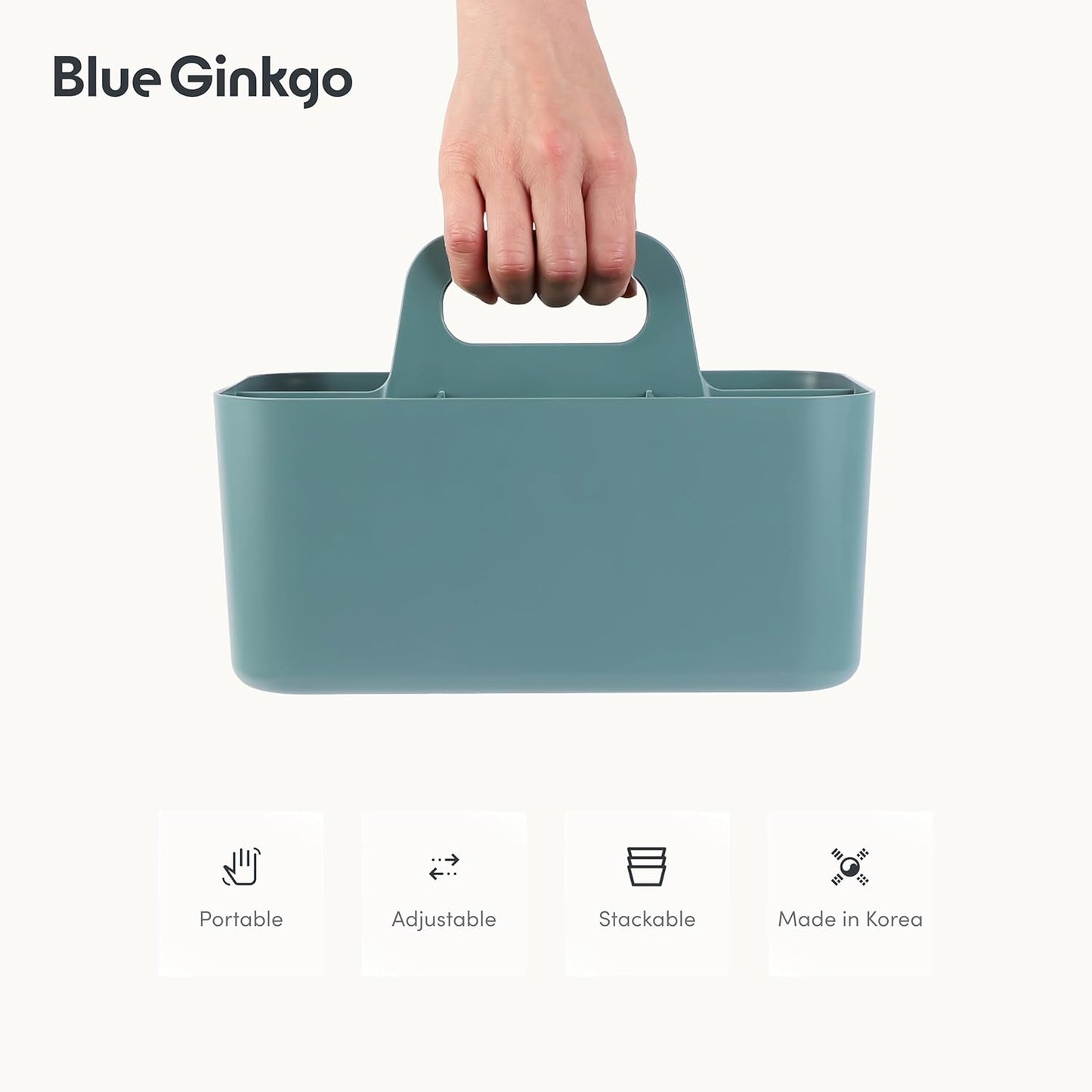 BLUE GINKGO Stackable Organizer Caddy – Korean-Made Portable Tote for Bathroom, Office, Crafts, or School Supplies (Rectangle, White)
