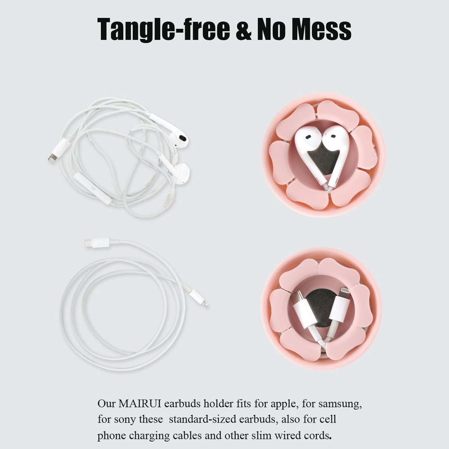 MAIRUI Wired Earbud Case Earphone Headphone Cord Organizer Earbuds Wrap Soft Silicone Magnetic Holder Storage Tangle Free Cable Winder(Red)