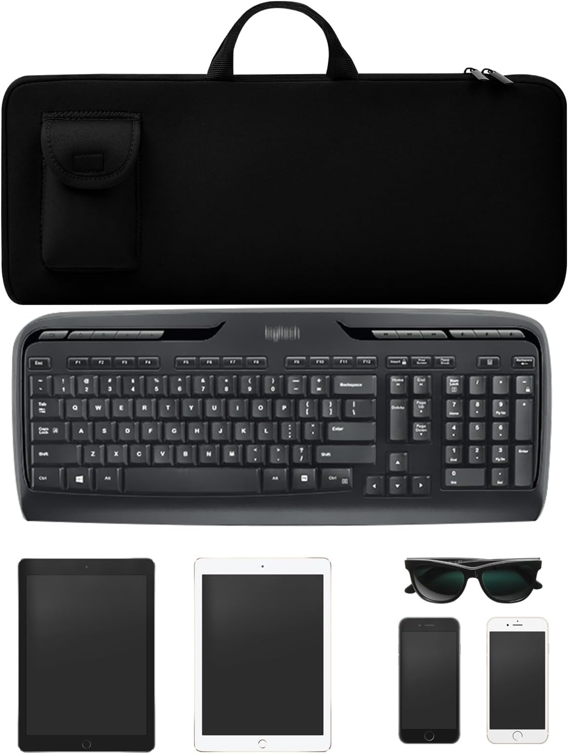 Travel Case for Logitech MK335 Wireless Computer Keyboards Mouse Combo, Neoprene Mouse Pouch and Cable Storage Bag, Keyboard Sleeve for Aula S99 Gaming Keyboard (Black)