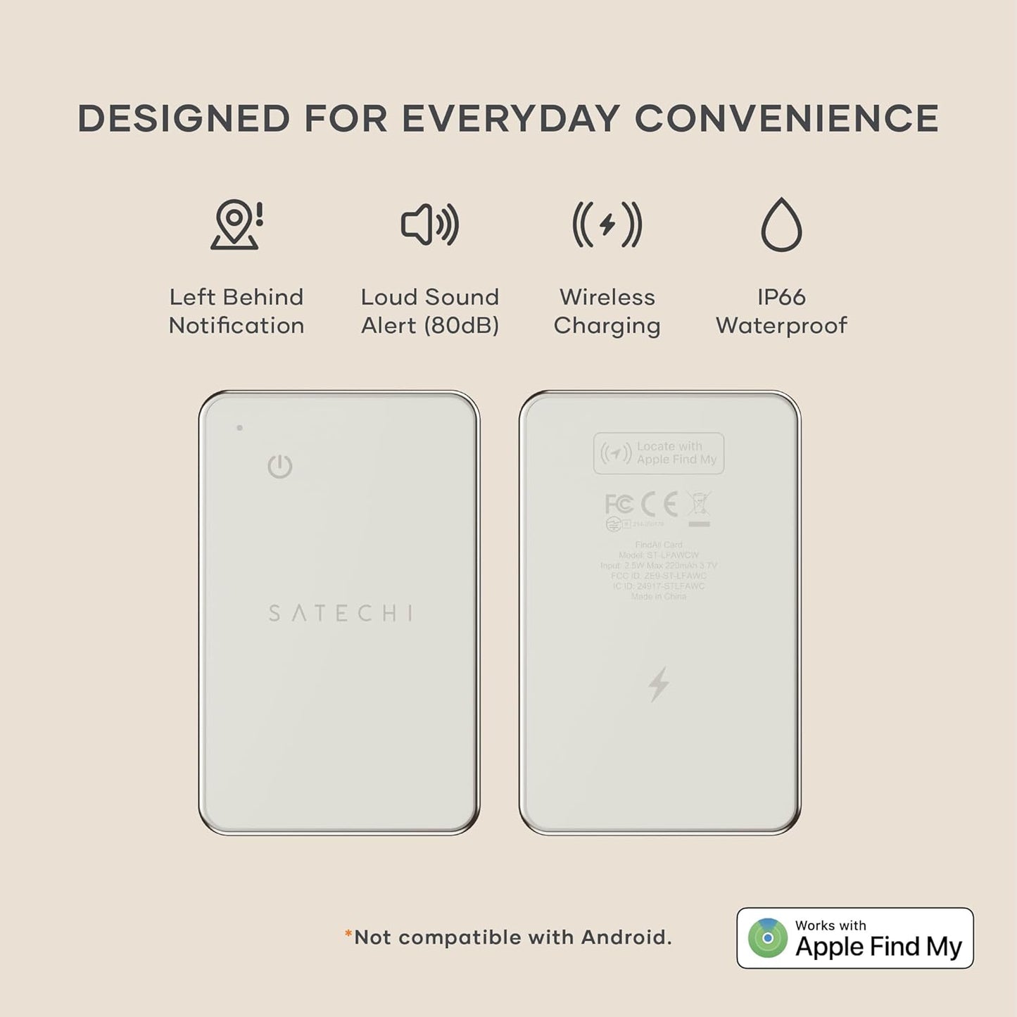 Satechi FindAll Wallet Card with Find My, Wallet Tracker Card with Left Behind Notification, Sound Alert and Wireless Charging, Works with iPhone, iPad, Mac – Black