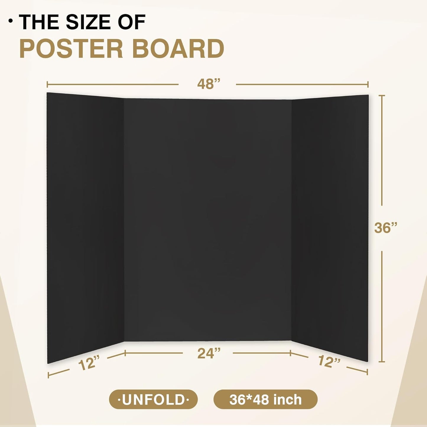 Chell Mini Size Trifold Poster Board, 16" x 24", Small Corrugated Project Boards, Black, 2 Pack