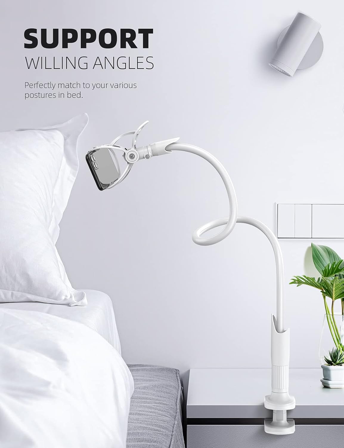 Lamicall Gooseneck Phone Holder for Bed - Cell Phone Mount Clamp Clip, Flexible Long Arm, Overhead Mount for Desk Headboard Bedside, Gifts for iPhone Air 17 Pro Max, 16 15 14 Pro Max and 4-7" Phone