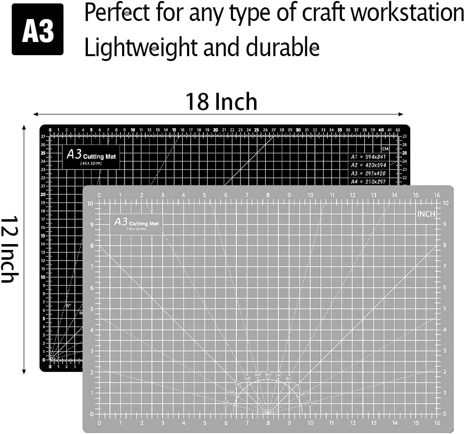 HEADLEY TOOLS 18" x 24" Thickened Self Healing Cutting Mat, A2 Rotary Cutting Sewing Mat for Crafts, Double Sided 5-Ply Table Cutting Board for Fabric Quilting Leather Arts Hobby Project, Grey/Black