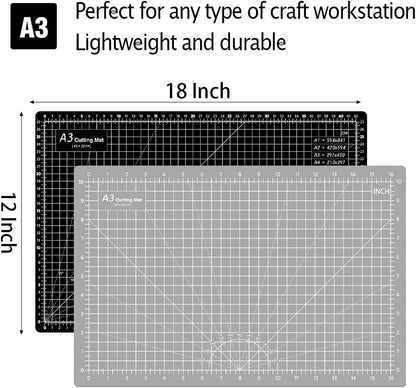 HEADLEY TOOLS 18" x 24" Thickened Self Healing Cutting Mat, A2 Rotary Cutting Sewing Mat for Crafts, Double Sided 5-Ply Table Cutting Board for Fabric Quilting Leather Arts Hobby Project, Grey/Black
