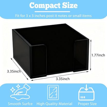 Black Acrylic Sticky Note Holder, 3x3 Crystal Clear Notepad Holder with Anti-Slip Base Post It Note Holder Sticky Note, Dispenser for Office Desk, Home Organizer