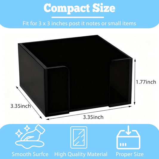 Black Acrylic Sticky Note Holder, 3x3 Crystal Clear Notepad Holder with Anti-Slip Base Post It Note Holder Sticky Note, Dispenser for Office Desk, Home Organizer