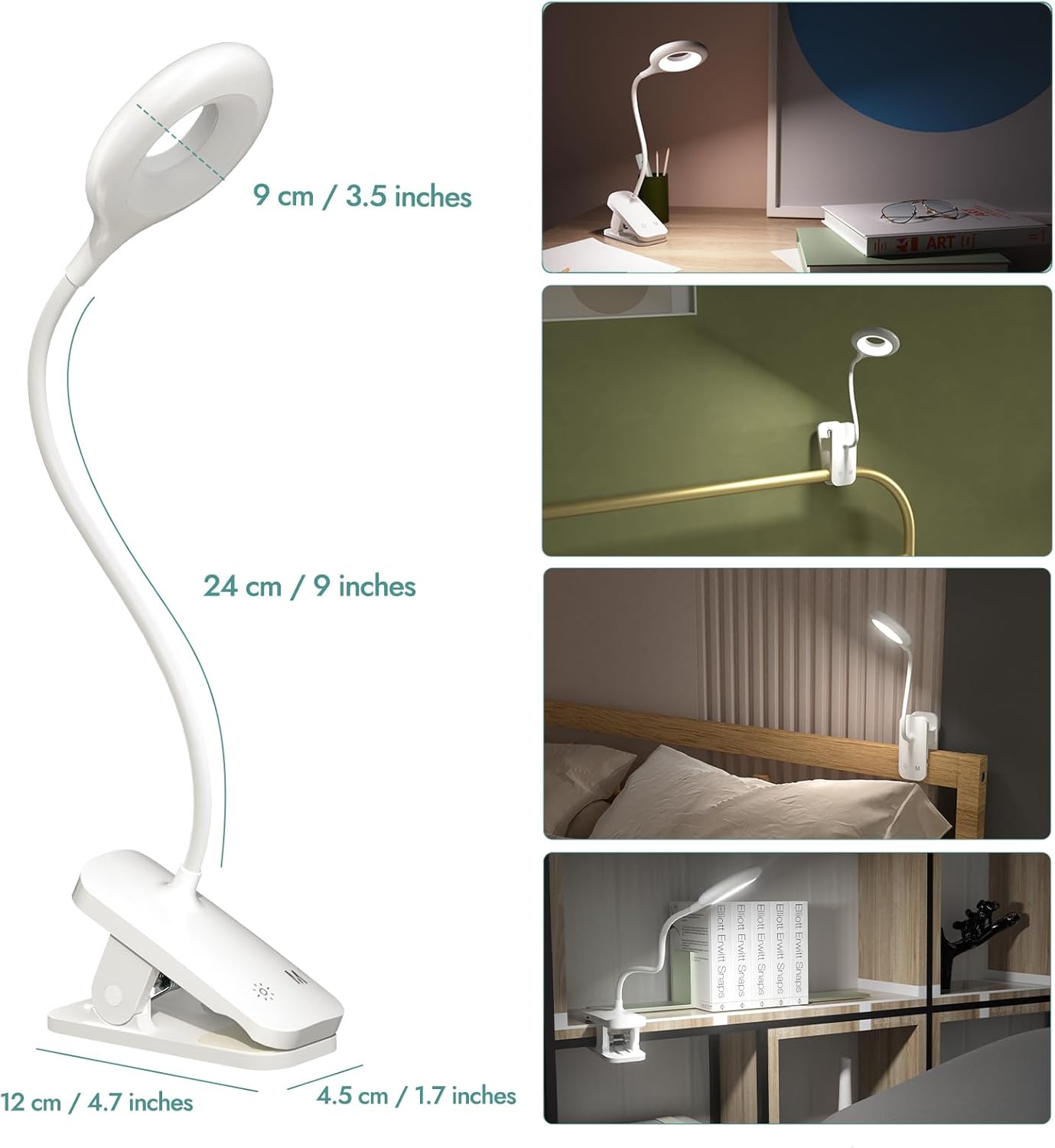 CUHIOY Rechargeable Clip on Reading Light for Bed, Battery Desk Lamp, 5 Color 5 Brightness & Touch Control Headboard Lamp, Large Clamp Lamp with Flexible Neck, Eye Protect LED Bedside Light, Pink