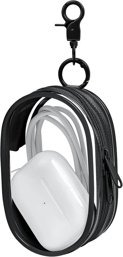 Linsaner 1|2|4 Pack Available Storage Bag for Organizing Data Cables, Earphone, Chargers, Keys, Change, Blind Box Doll Transparent Display Bag, Tech Pouch (Black, 1 Pack)