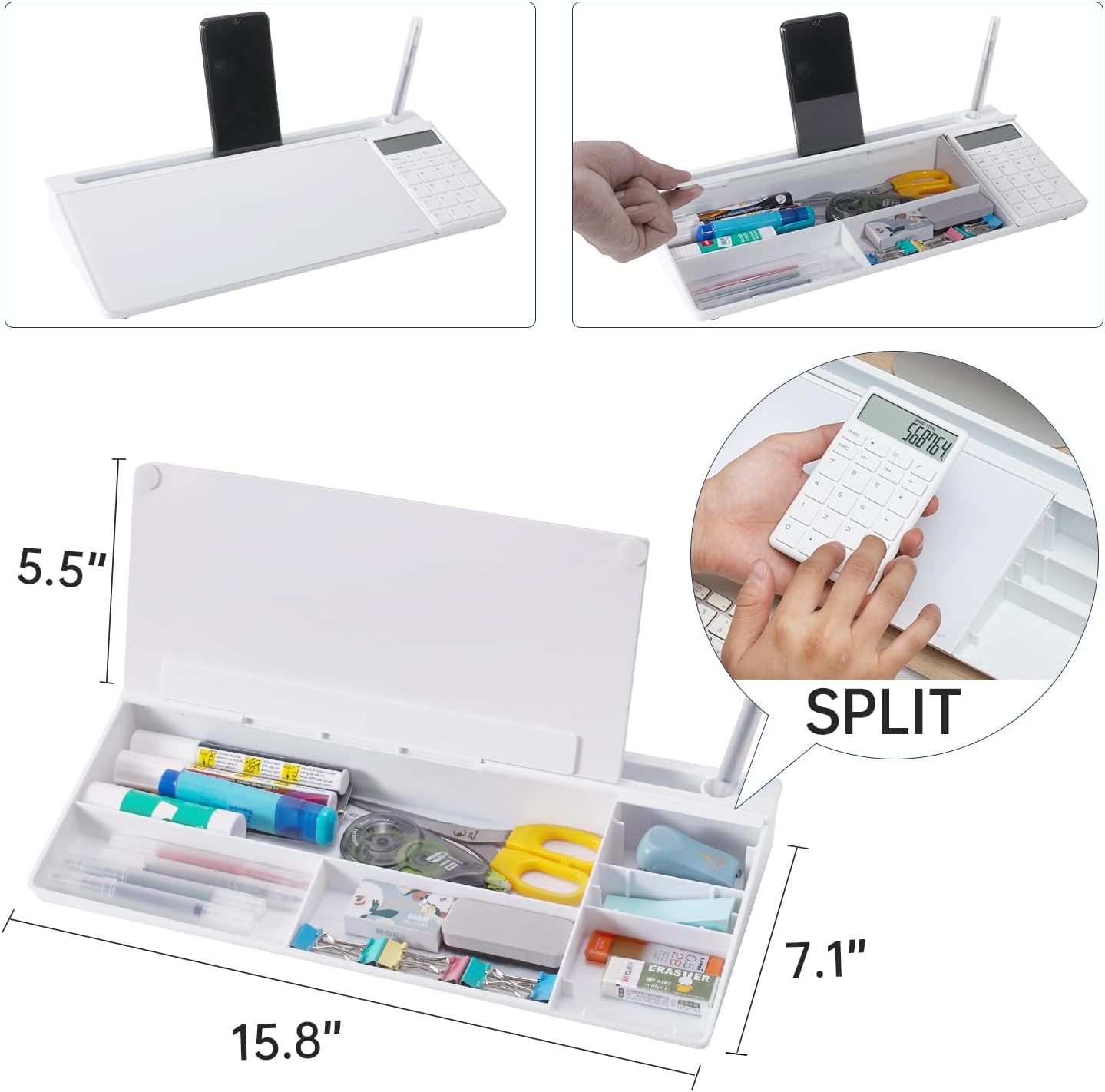 TSJ OFFICE Small Desktop Whiteboard -Glass Dry Erase Board Computer Keyboard Stand White Board Surface Pad with Drawer, Desk Organizers with Accessories for Office, Home, School Supplies - White