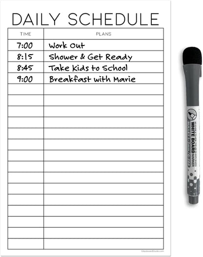Dry Erase Daily Schedule Planner Sticker Decal by Glassboard Studio | Removable & Reusable | Magnetic Fine-Tip Marker Included (9 x 12 inches, White)