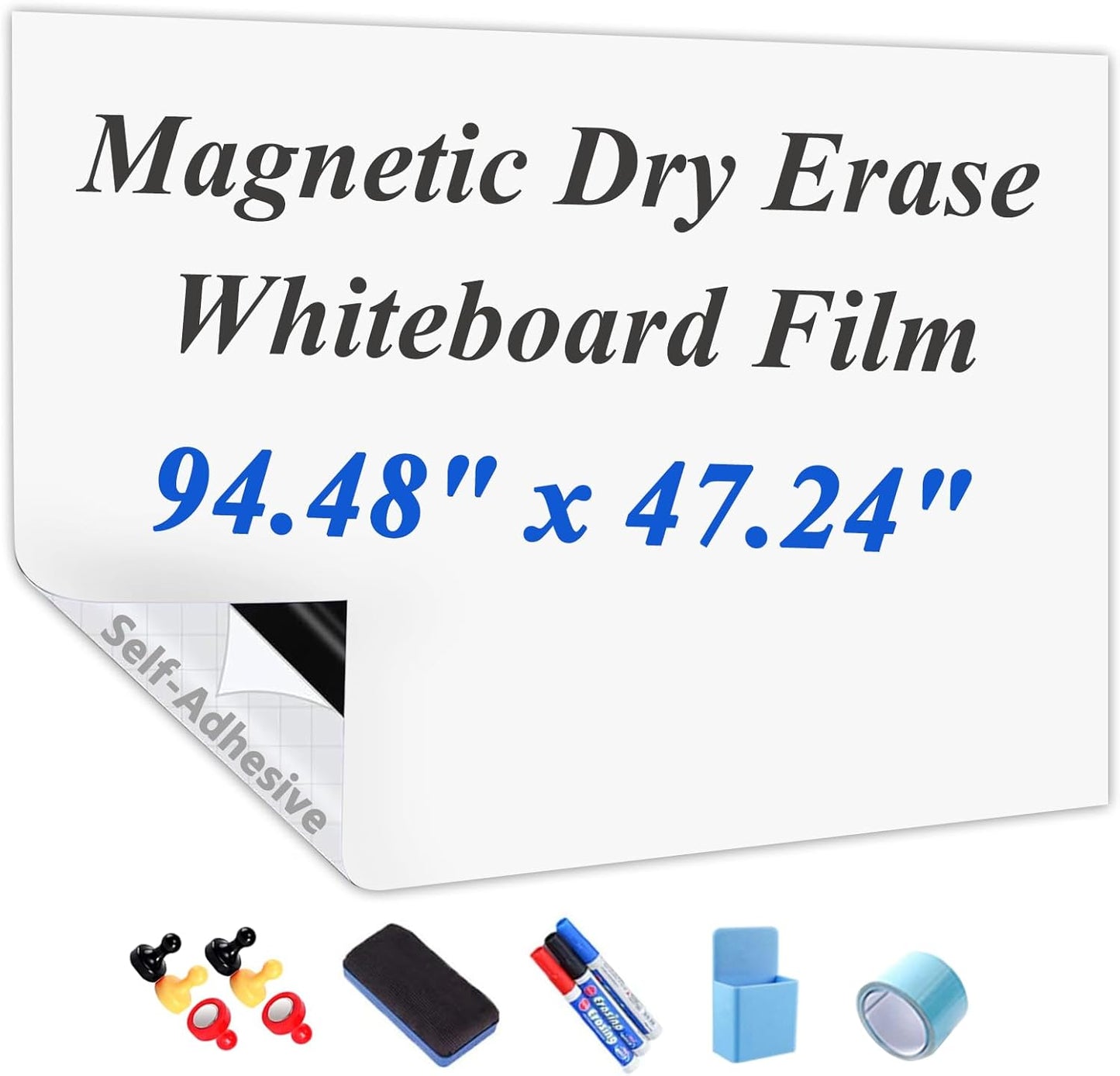 Self-Adhesive Dry Erase Whiteboard Sticker, 31.50" x 15.75" Magnetic Receptive White Board Wall Film, No Ghosting, Easy Write & Clean | Peel & Stick for Office, Home & Classroom,Incl. Accessories