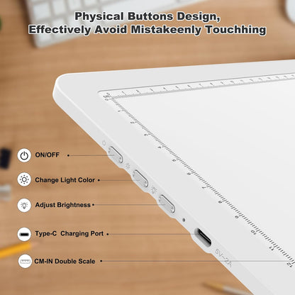 Elice Rechargeable A3 Light Pad for Diamond Painting, Magnetic LED Light Board with Physical Button, Super Bright Diamond Art Light Pad, Ultra-Thin Light Box for Tracing, Weeding Vinyl, Artists -Black
