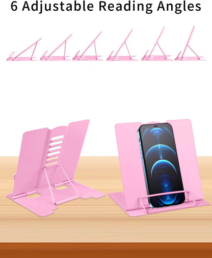 MSDADA Small Desk Book Stand Metal Reading Rest Book Holder Adjustable Cookbook Documents Holder Portable Sturdy Bookstands for Recipes Textbooks Tablet Music Books(Black)