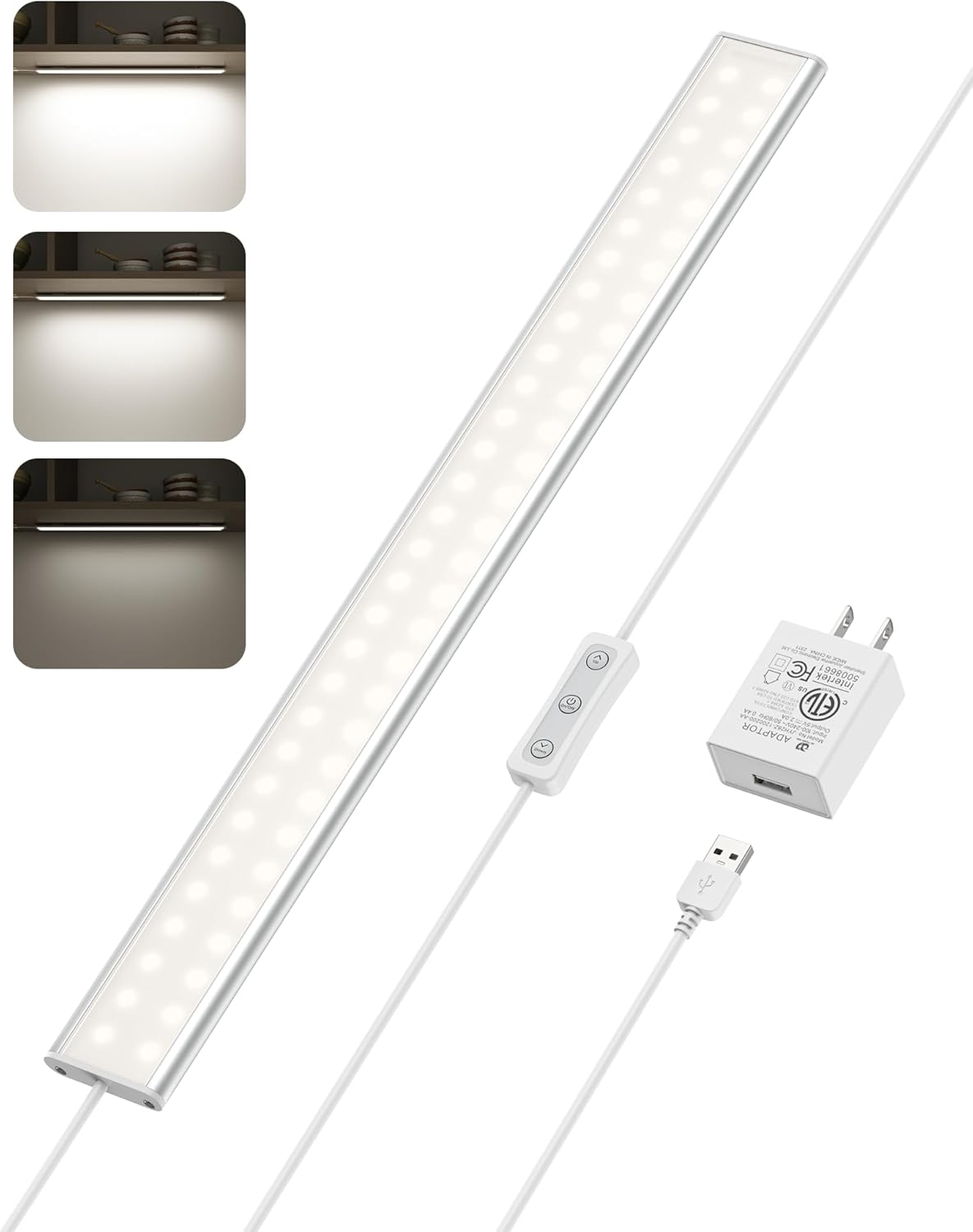 ASOKO Under Cabinet Led Lighting, 12 Inch Light Strip Bar, Daylight White 5000K Dimmable Plug in USB Light, Small Thin Led Under Counter Lighting for Kitchen/Room/Shelf/Desk/Display Case