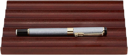 MAYJOYDIY Wooden Pencil Holder Tray Walnut Desk Pen Holder with 5 Grids Office Desk Pencil Organizer Writing Instrument Rest Suitable for School, Home, Office, Desktop Art Accessories