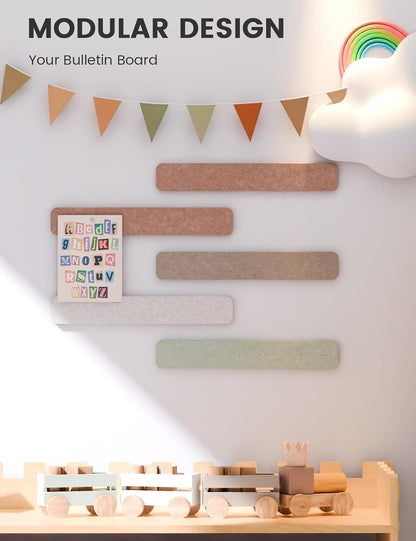 Fluxynara Cork Board Alternative Felt Strip Board 8-Pack 13"x2", Office Pin Board with 50 Push Pins, Adhesive Install for Bedroom Door & Home Office(Linen Dusk)