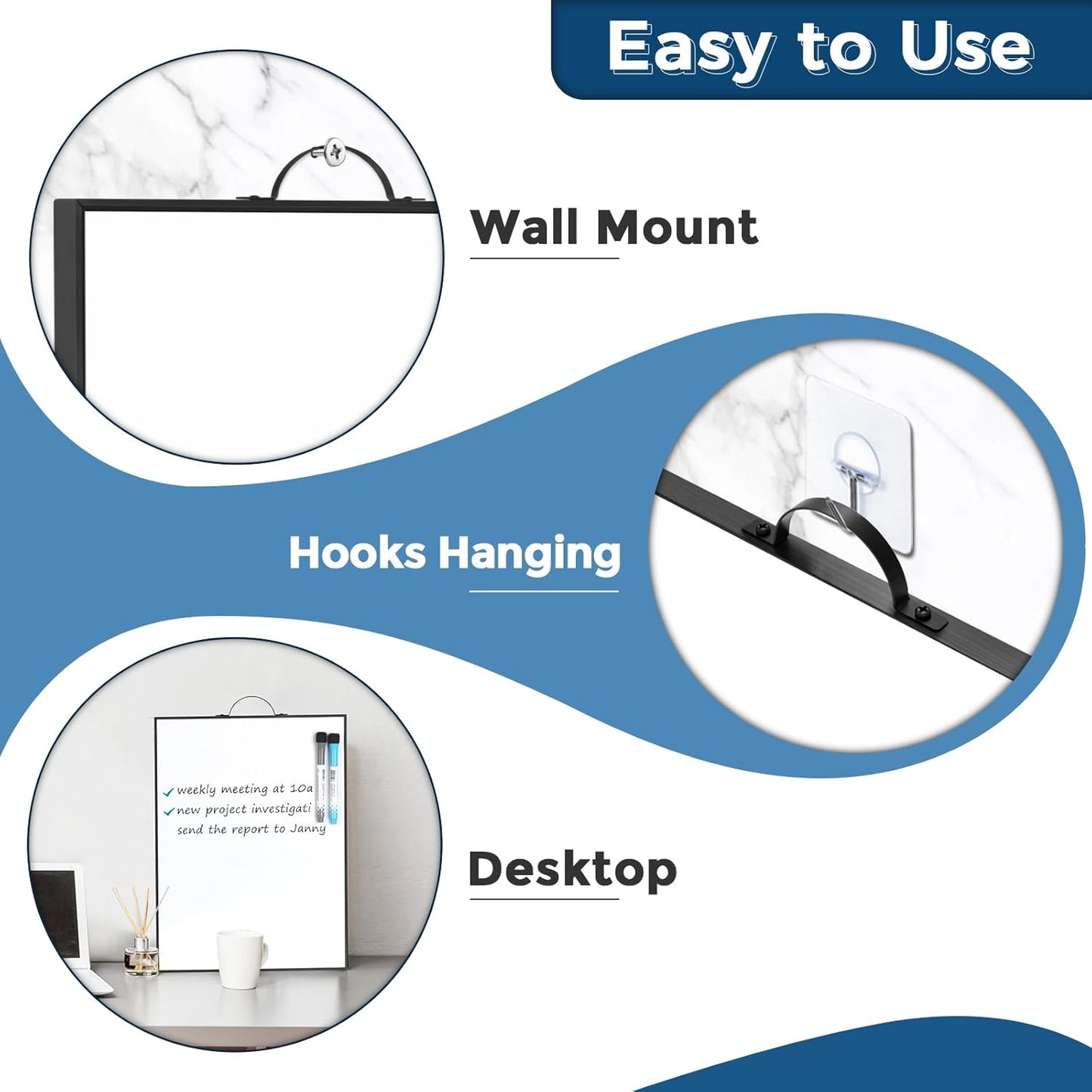Weekly Planner Dry Erase Calendar for Wall Hanging, 16"x12" Aluminum Frame Whiteboard Calendar with Handle, Portable White Board as Office to Do List, Meal Planner for Home Kitchen
