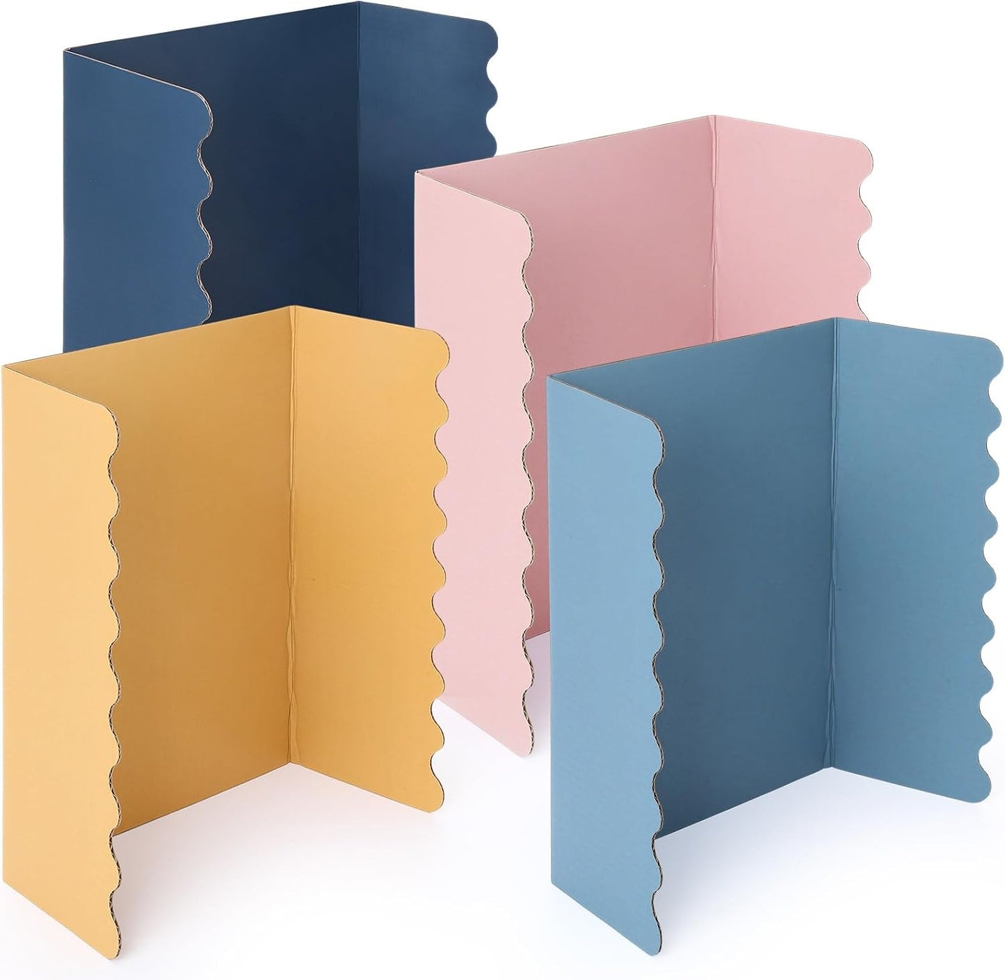 Mooliwe 4 Pack 24" X 16" Trifold Poster Board, Medium Tri Fold Boards Foldable Corrugated Presentation Display Scalloped Borders for Science Fair Events, School Projects, Exhibitions (Macaron)