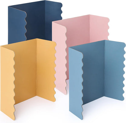 Mooliwe 4 Pack 24" X 16" Trifold Poster Board, Medium Tri Fold Boards Foldable Corrugated Presentation Display Scalloped Borders for Science Fair Events, School Projects, Exhibitions (Macaron)