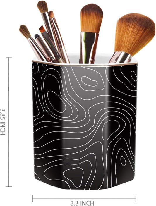 Pen Holder, Pencil Holder for Desk, Marble Desk Organizer Cute, Durable Ceramic Pencil Cup, Decorative Makeup Brush Holder Cup, Stationery Holder for Office, Home, Gray Marble