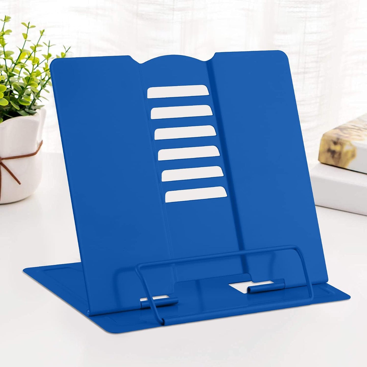 MSDADA Desk Book Stand Metal Reading Rest Book Holder Adjustable Cookbook Documents Holder Bookstands for Recipes Textbook Music Books, the First Day of School Gift for Students, Teachers (Light Blue)