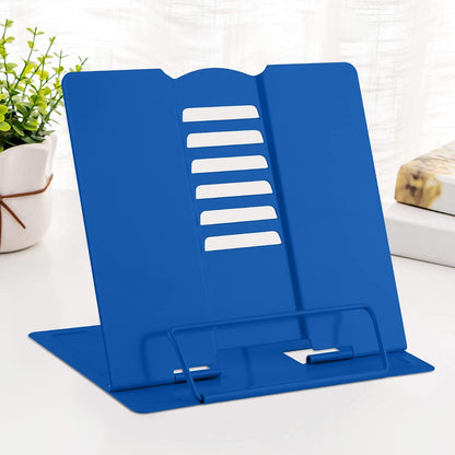 MSDADA Desk Book Stand Metal Reading Rest Book Holder Adjustable Cookbook Documents Holder Bookstands for Recipes Textbook Music Books, the First Day of School Gift for Students, Teachers (Light Blue)