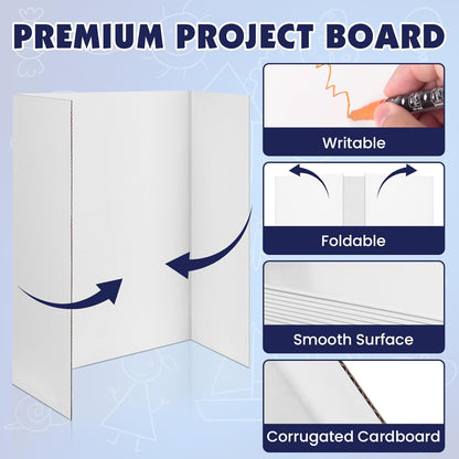 20 Pack Trifold Poster Board, 16in x 24in Corrugated Project Board, White Presentation Board, Trifold Display Board for School Project, Business Presentation, Science Fairs, Event Display