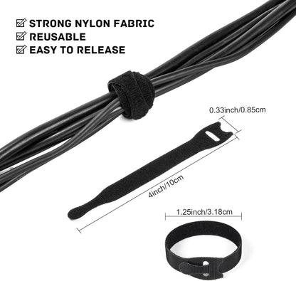 OneLeaf 80PCS Reusable Cable Ties, Black Adjustable 6-Inch Cord Organizer Ties, Multi-purpose Hook Loop Cable Management Wire Ties for Organizing Home, Office, Data Centers