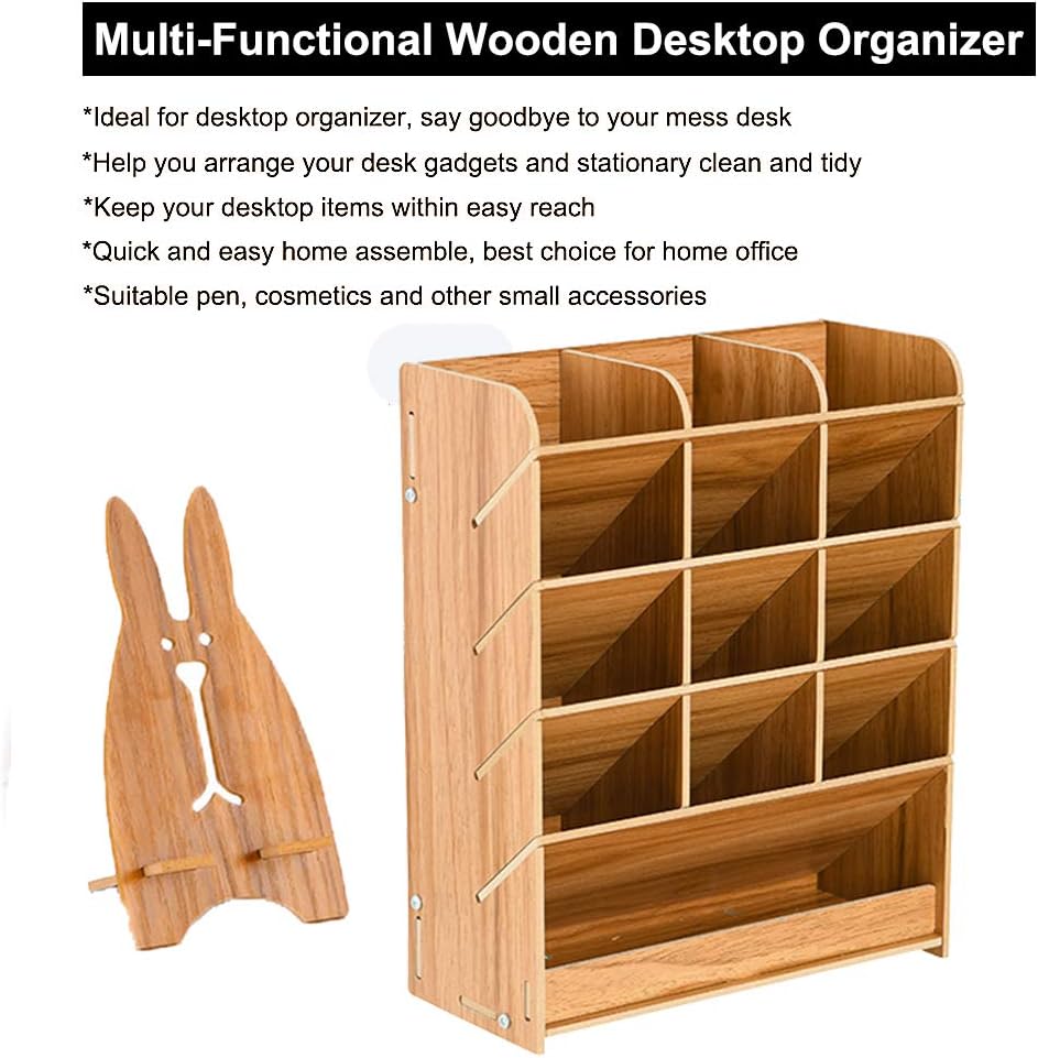 Marbrasse Wooden Desk Stationary Organizer, Multi-Functional Pen Holder, Storage Rack for School Home Office Art Supplie (B16-Cherry Color)