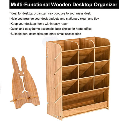 Marbrasse Wooden Desk Stationary Organizer, Multi-Functional Pen Holder, Storage Rack for School Home Office Art Supplie (B16-Cherry Color)