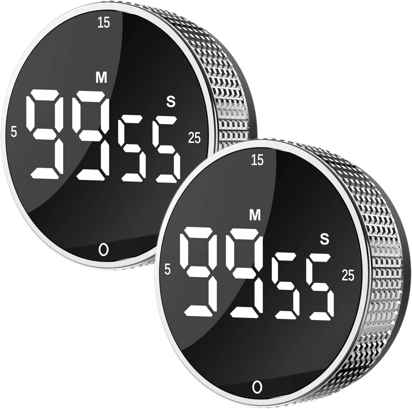 Upgrade Digital Kitchen Timer - Magnetic Countdown Countup Visual Pomodoro Timer with Large LED Display, 3-Preset Times (5, 15, 25), 3 Volume Levels, Ideal for Cooking, Baking and Fitness (1, Tarnish)