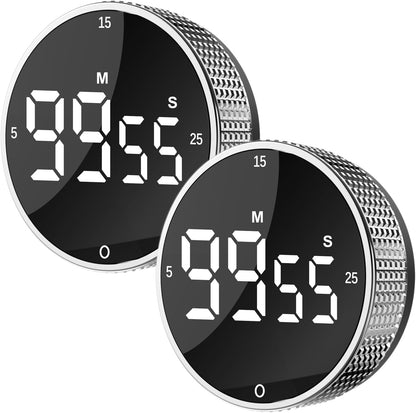 Upgrade Digital Kitchen Timer - Magnetic Countdown Countup Visual Pomodoro Timer with Large LED Display, 3-Preset Times (5, 15, 25), 3 Volume Levels, Ideal for Cooking, Baking and Fitness (1, Tarnish)
