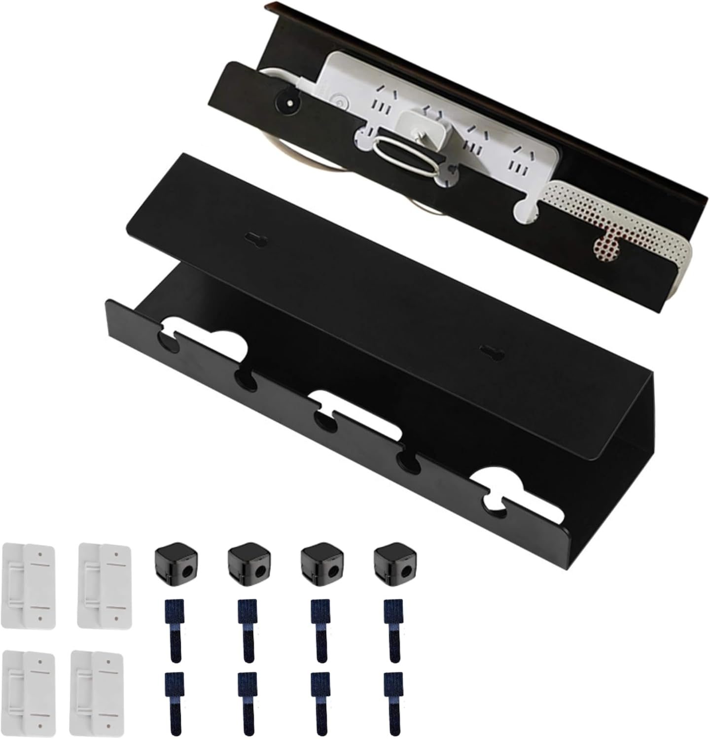 Ovanmexis Under Desk Cable Management Tray (2-Pack) with Quick-Release Mount - Snap-On Tool-Free, Includes Magnetic Cable Clips & Straps, No Drill Hidden Base for Home Office Standing Desk (Black)