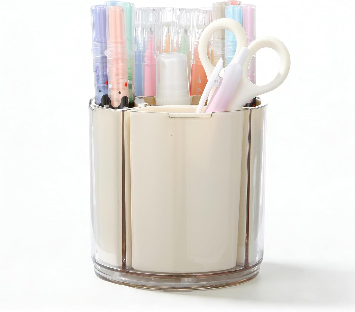 Comix 360° Rotating Pen Holder for Desk, Cute Pencil Holder Pen Organizer, Green Acrylic Pencil Cup Caddy with 5 Slots for Home School Office Supplies