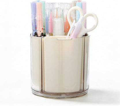 Comix 360° Rotating Pen Holder for Desk, Cute Pencil Holder Pen Organizer, Green Acrylic Pencil Cup Caddy with 5 Slots for Home School Office Supplies