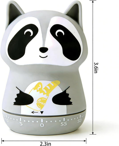 Mechanical Kitchen Timer - 60 Minutes - Cute Raccoon Mechanical Timer, Suitable for Kitchen, Children, Classroom, Home Study, and Cute Decoration