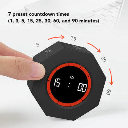 Fabater Pomodoro Timer, Hexagon Flip Timer, Desk Productivity Cube Timers with 1 3 5 15 30 60 90 Minute Presets, Time Management for Classroom Cooking Studying Working (Black)
