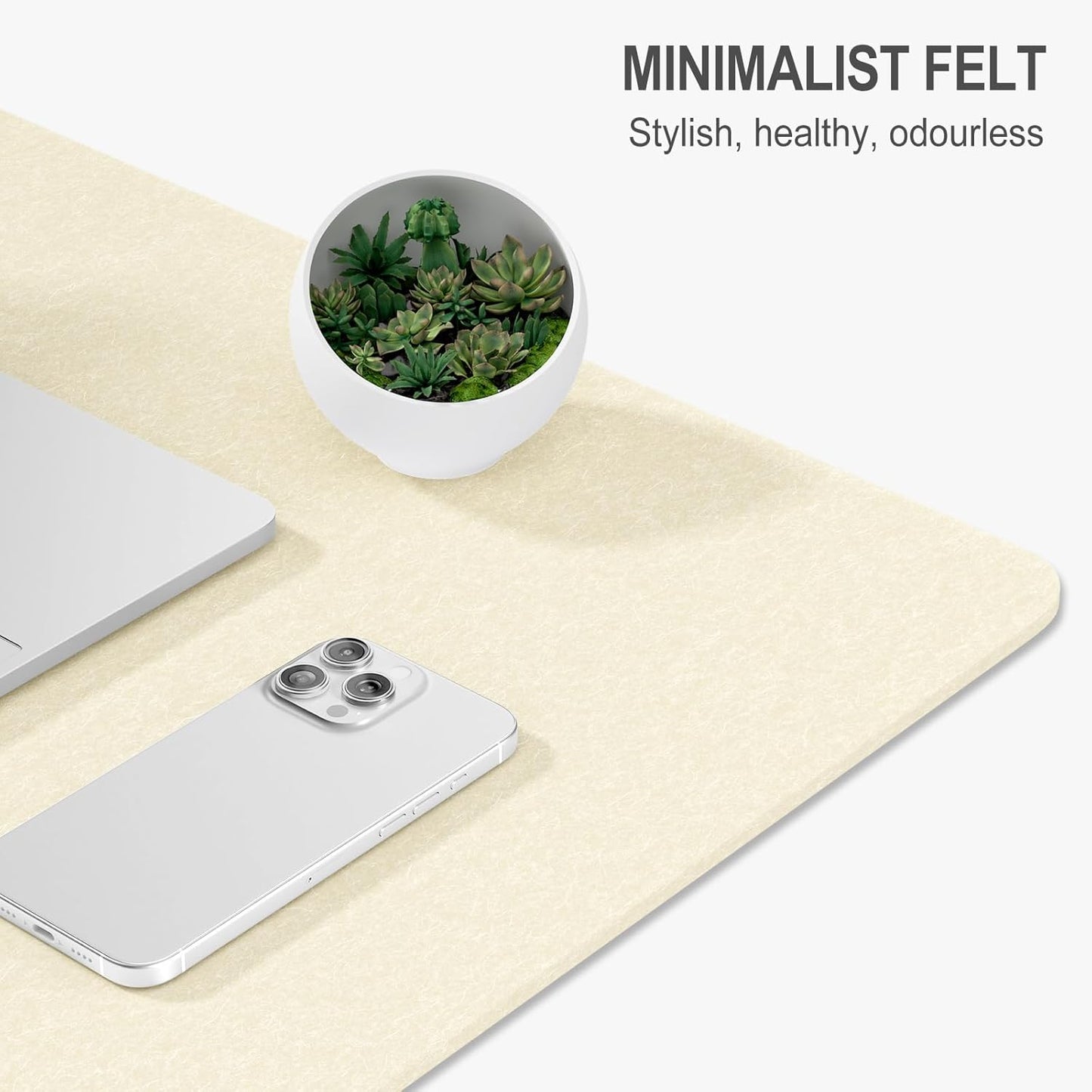 Auhoahsil Felt Desk Mat, Minimalist Large Mouse Pad XXL 35.5 x 15.7 in, Desk Matt for Desktop, Keyboard, Laptop, Computer, Office, Work from Home, Gaming, White