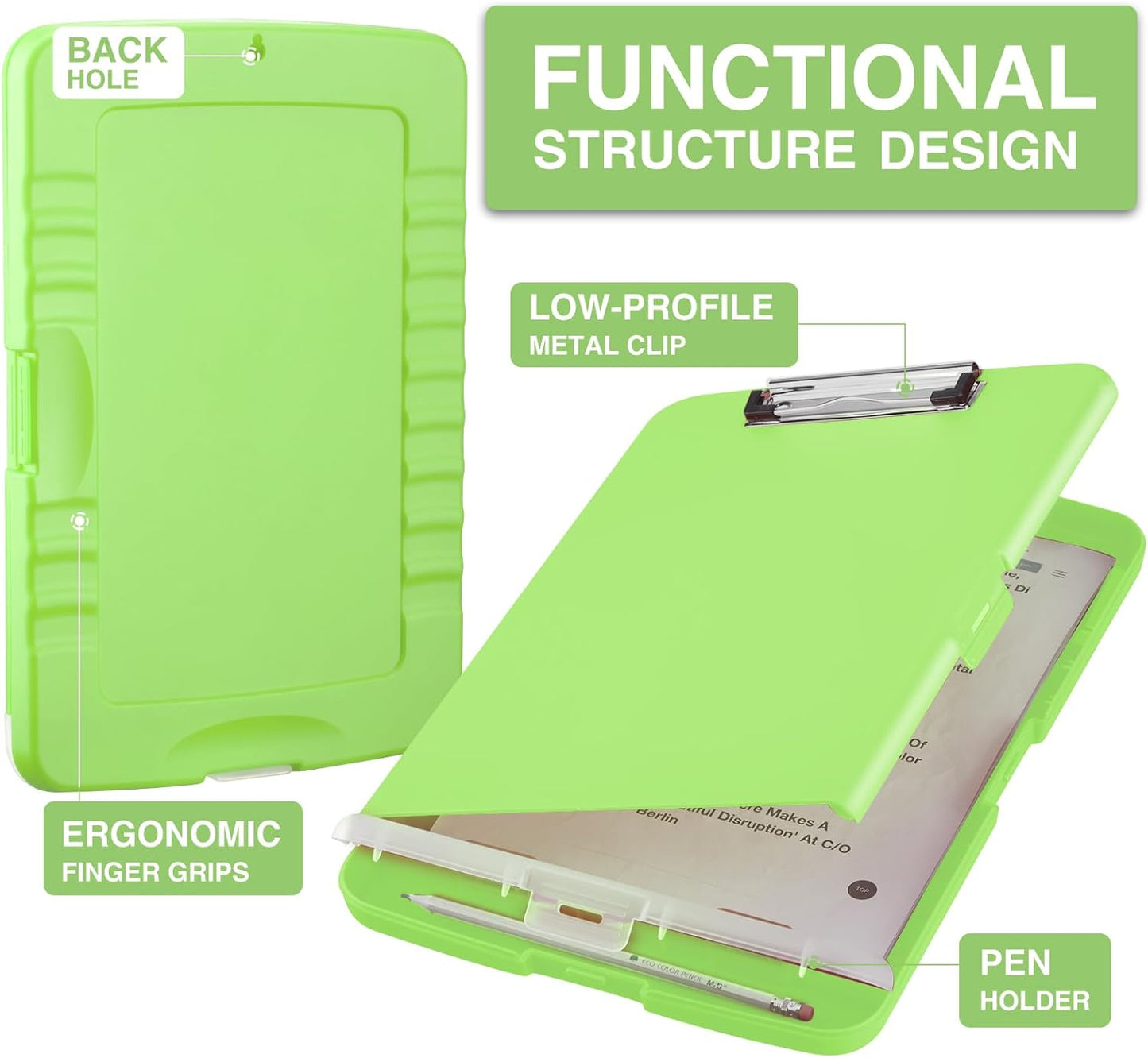 Sooez Clipboard with Storage, Clip Board 8.5 x 11 with Pen Holder, Plastic Organization Case Box for Letter Legal A4 Size Paper, Low Profile Clip, Nurses Teachers Must Haves, School & Office Supplies
