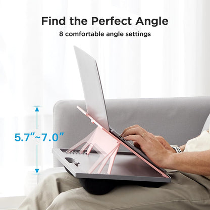 HUANUO Laptop Desk, Portable Laptop Stand Fits Up to 15.6 Inch Laptops, Adjustable with 8 Angles Lap Desks for Adults - Dual Cushion Desk for Sofa, Bed, Car or Work Table